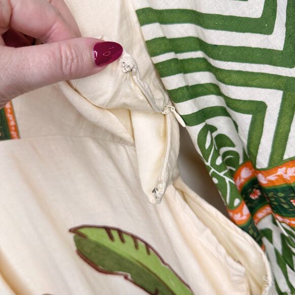 NWT Anthropologie Farm Rio Palm Tree V Neck Puff Sleeve Cut Out Waist Midi Dress - Picture 7 of 15